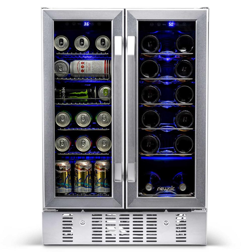 Dual Zone 24 in. Built-In 18-Bottle and 58 Can Wine and Beverage Cooler Fridge with French Doors ... | The Home Depot