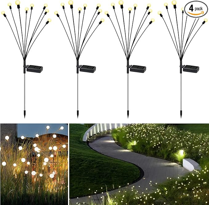 Solar Powered Firefly Lights, Solar Lights Outdoor Waterproof, 8 Warm White Light Bulbs Starburst... | Amazon (US)
