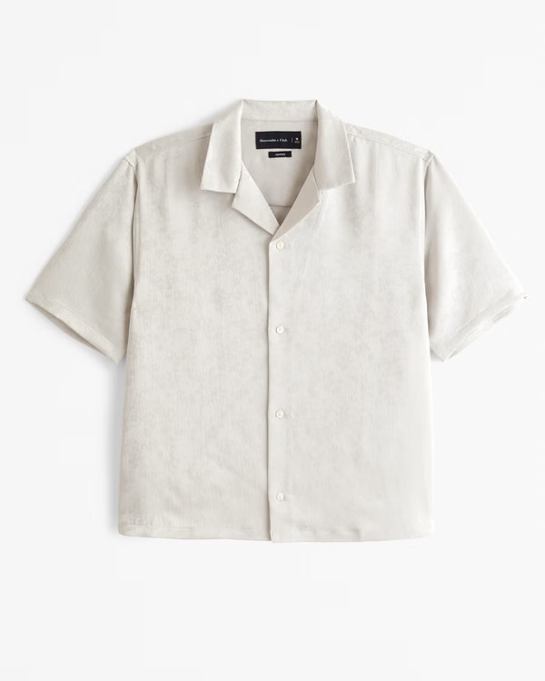 Camp Collar Cropped Jacquard Shirt | Abercrombie & Fitch (US)
