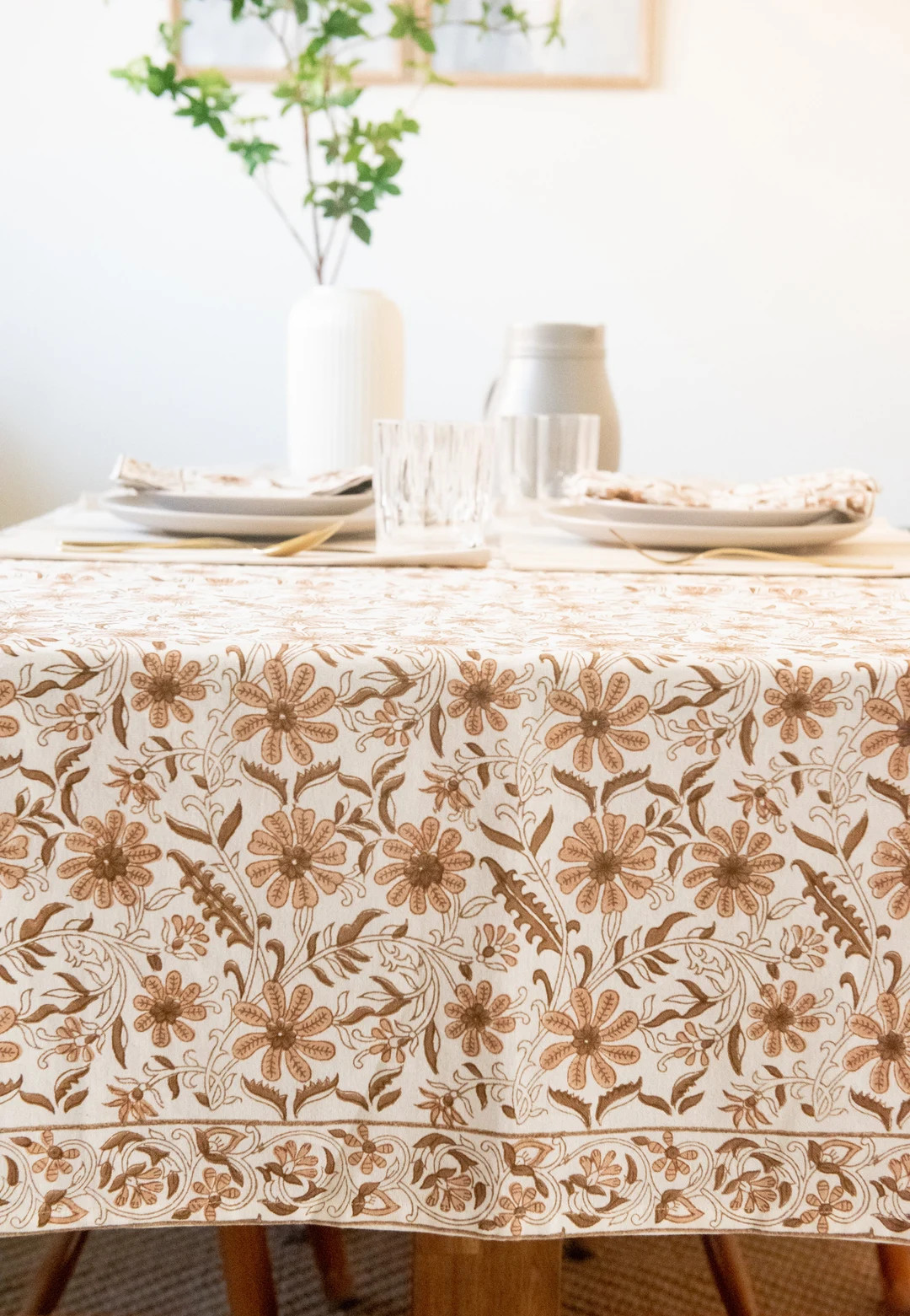 Brown Floral Tablecloth | Indian Block Print Tablecloth | Rectangle Table Cover | Cotton Table Li... | Etsy (US)