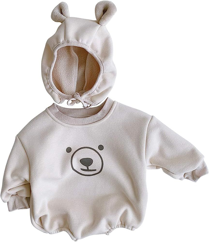 famuka Baby Boy/ Girl Sweatshirt Romper Long Sleeve Bear Bodysuit | Amazon (US)