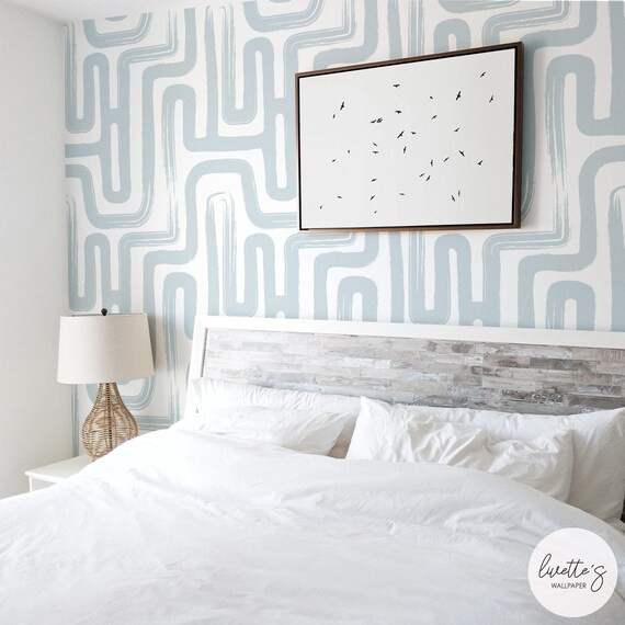 Rain Blue Brush Strokes Removable Wallpaper, Coastal Collection, Self Adhesive or Traditional mat... | Etsy (US)