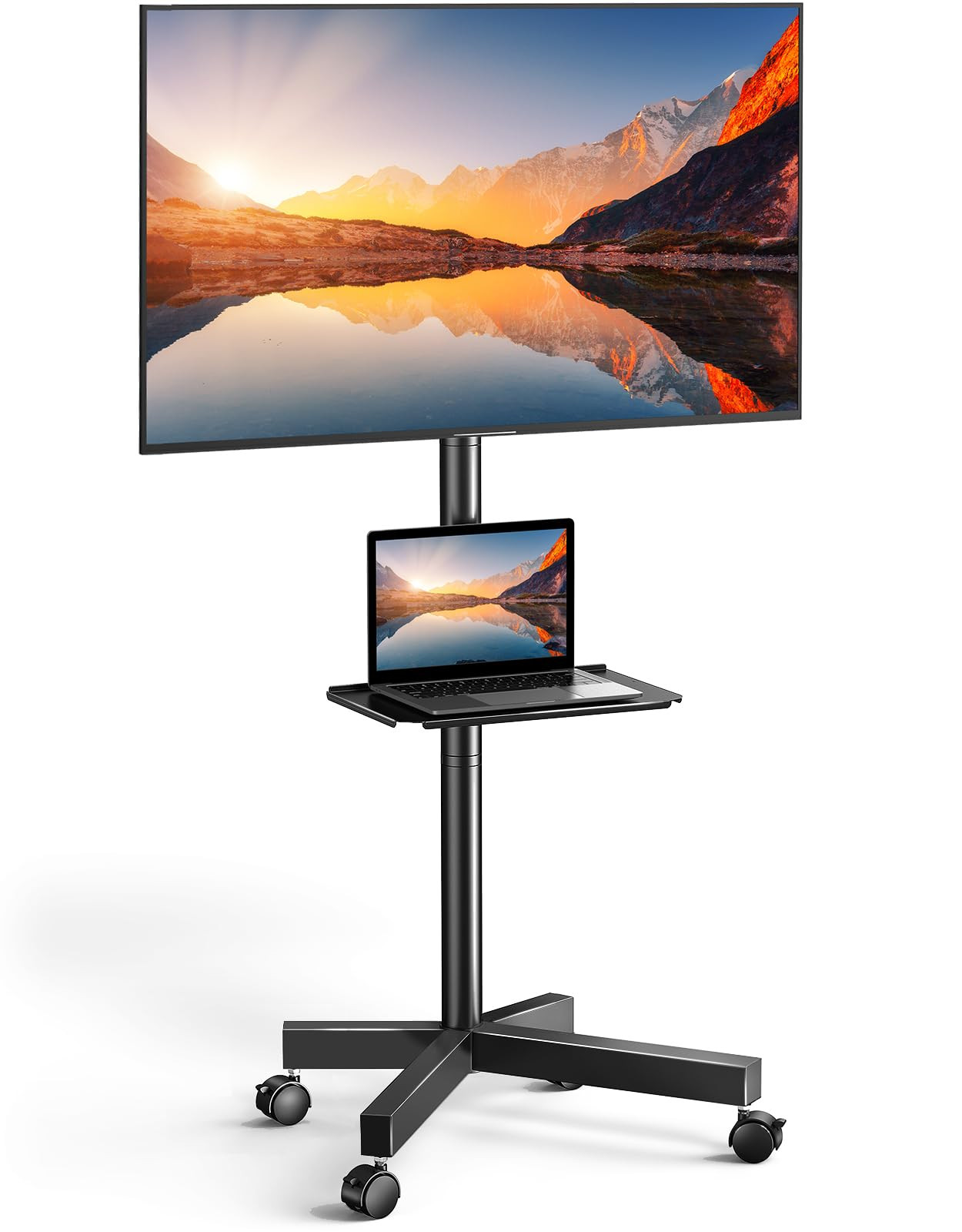 PERLESMITH Rolling TV Stand on Wheels for 23-60 Inch Flat Curved Screen TVs, Mobile TV Cart Height - Adjustable with Shelf/Tray, Portable TV Stand Holds up to 55 lbs, Max VESA 400x400mm, PSTVMC04 | Amazon (US)