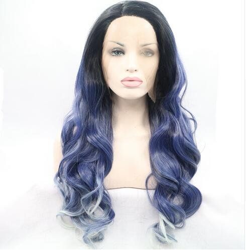 Melody Wig Blue Ombre Lace Front Wig With Dark Roots - Long Wave Synthetic Lace Front Wig For Wom... | Amazon (US)