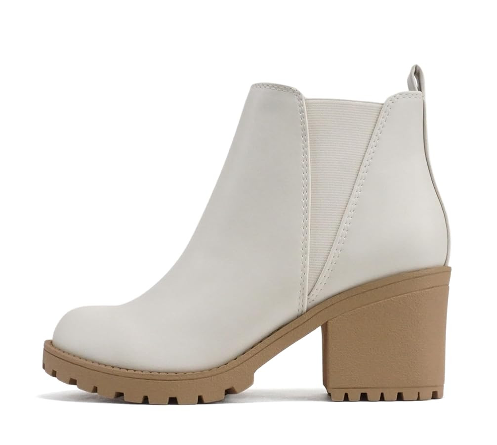 Soda ORIGAMI ~ WOMEN LUG SOLE MID HEEL FASHION ANKLE BOOTIE W/DOUBLE ELASTIC GORE | Amazon (US)