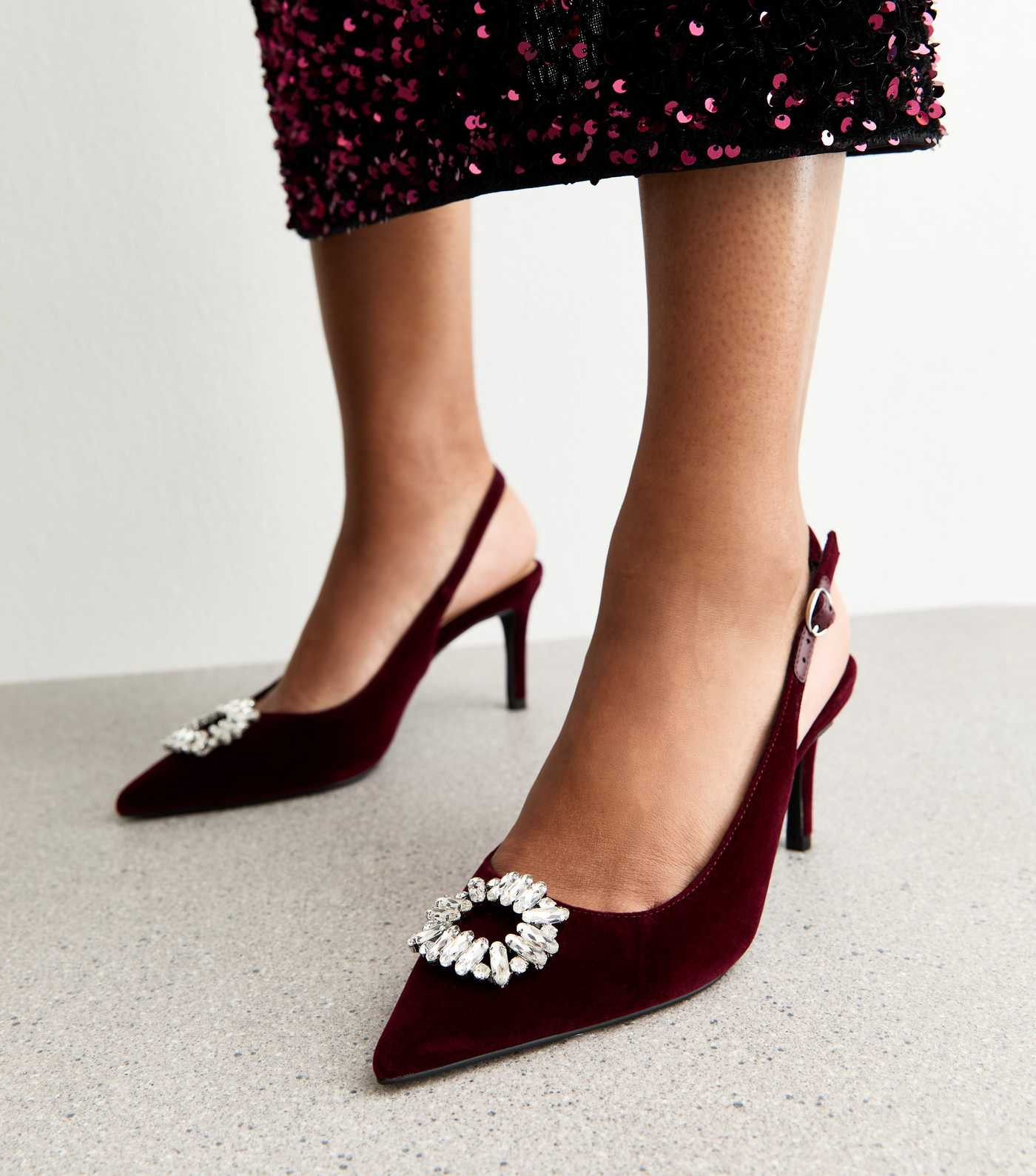 Burgundy Velvet Slingback Diamante Court Shoes | New Look | New Look (UK)