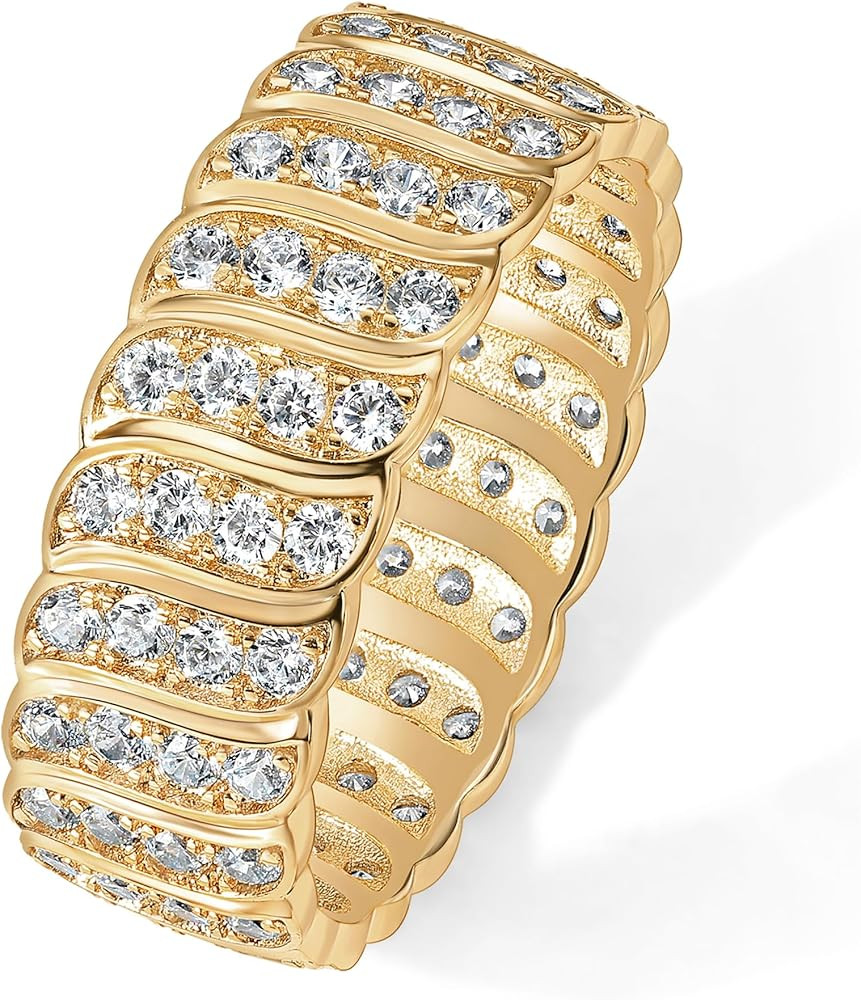 PAVOI 14K Gold Plated Chunky Ring | Cubic Zirconia Stackable Rings | Chunky Wide Band for Women | Amazon (US)