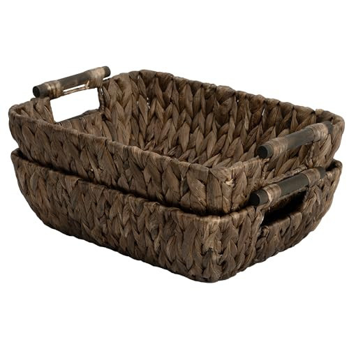 StorageWorks Wicker Baskets for Organizing, Woven Basket with Wooden Handles, Wicker Storage Baskets for Shelf, Brown, 2-Pack | Amazon (US)