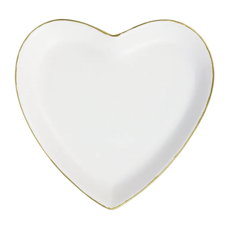 Mainstays 5.9" Heart White and Gold Accented Ceramic Decorative Trinket Tray | Walmart (US)