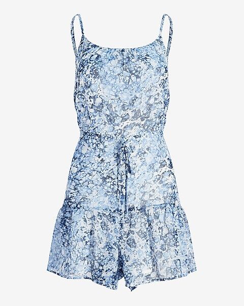 Printed Tiered Drawstring Waist Romper | Express