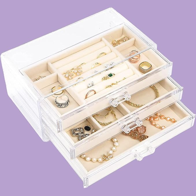 Anzices 3 Drawers Jewelry Box, Acrylic Jewelry Organizer for Ring Earring Necklace Bracelet Displ... | Amazon (CA)