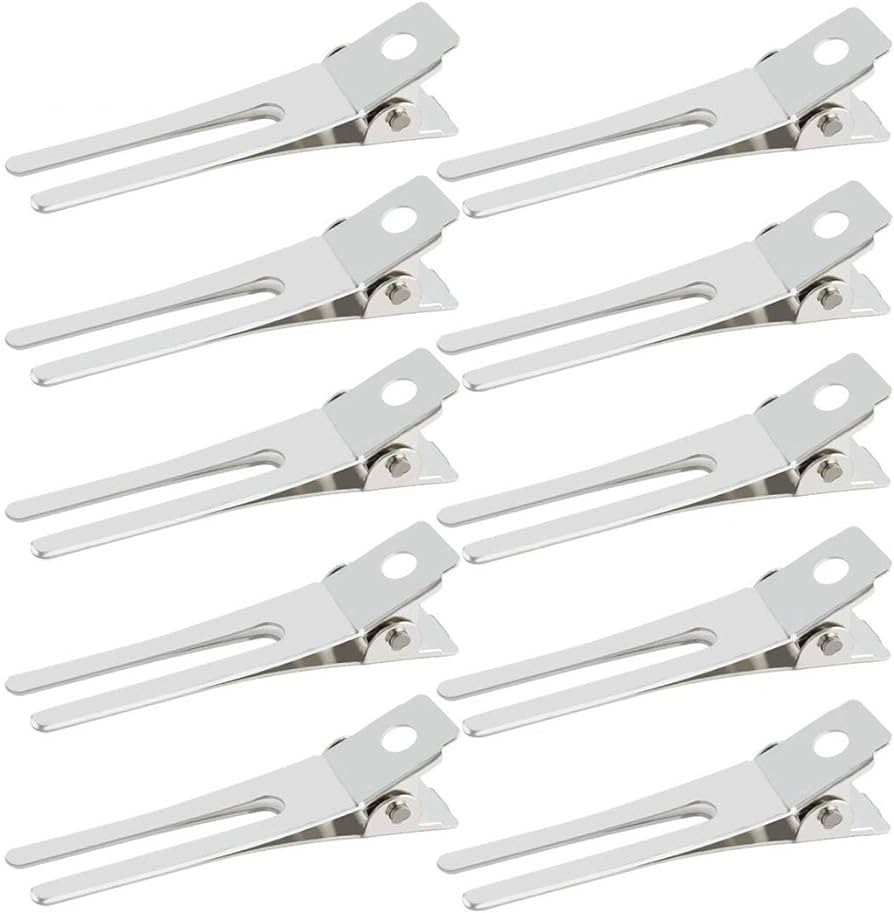 50pcs Hairdressing Double Prong Curl Clips, Wobe 1.8" Setting Section Hair Clips Metal Alligator ... | Amazon (US)