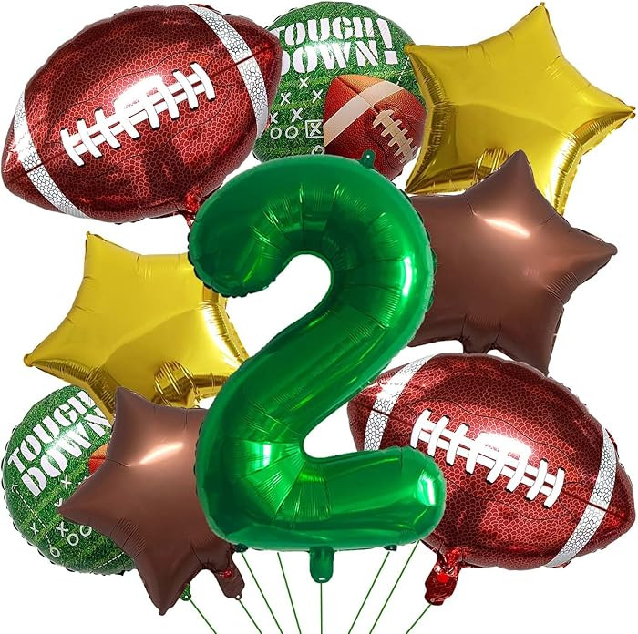 Football Balloons Foil Football Birthday Decorations Balloons Green Number 2 Balloon Gold Brown S... | Amazon (US)