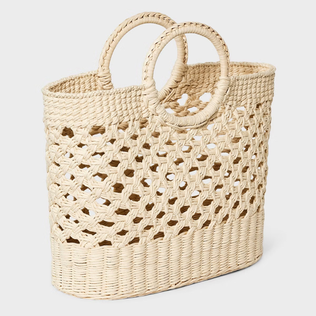 Straw Circle Handle Tote Handbag - A New Day™ Ivory: Woven Structured Bag, Paper Straw Material | Target