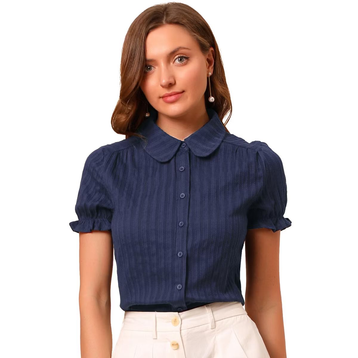 Allegra K Women's Short Sleeve Button Down Peter Pan Collar Blouse | Target