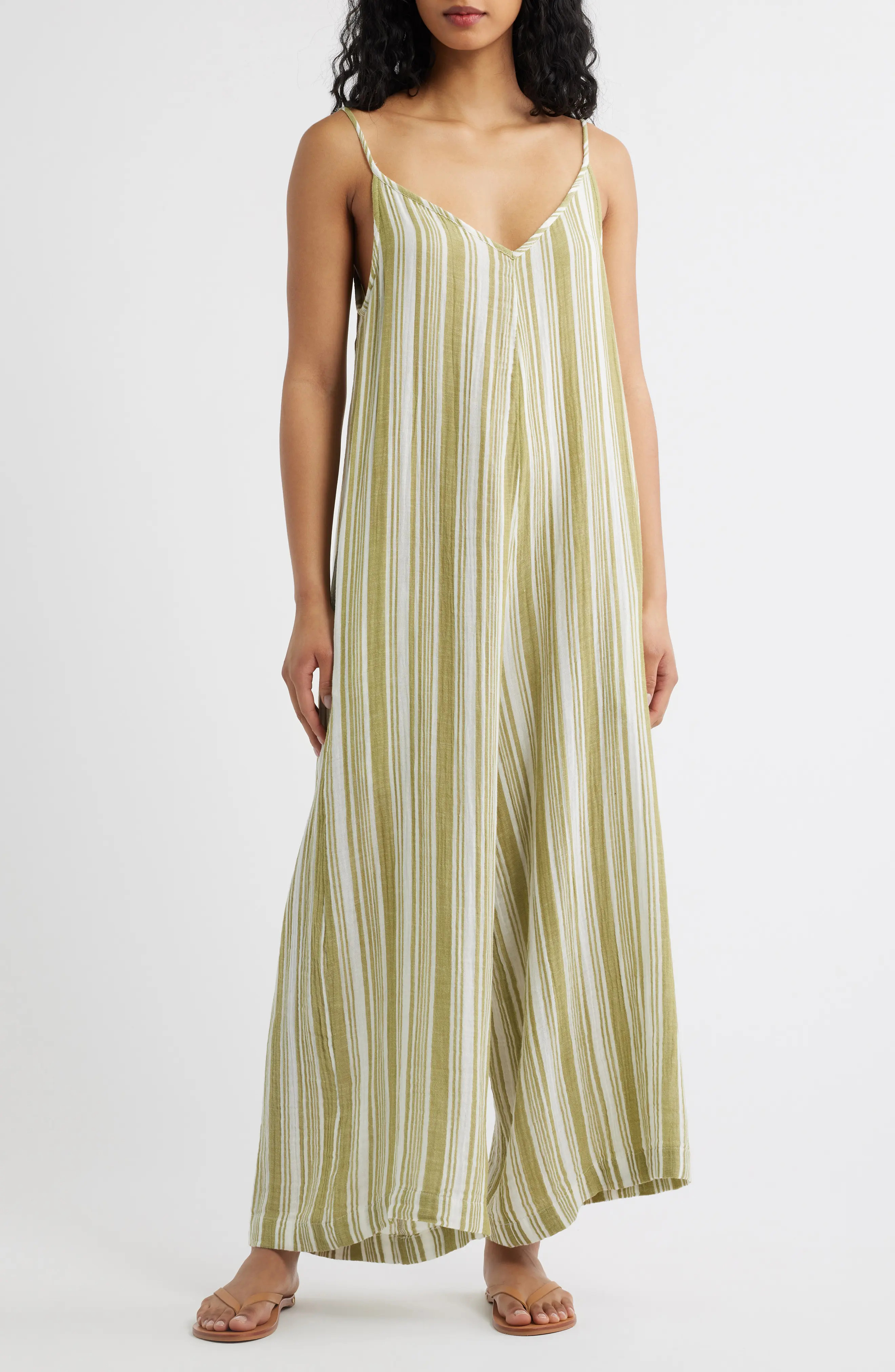 Rip Curl Surf Stripe Wide Leg Jumpsuit in Rainbow Multicolor at Nordstrom, Size Large | Nordstrom