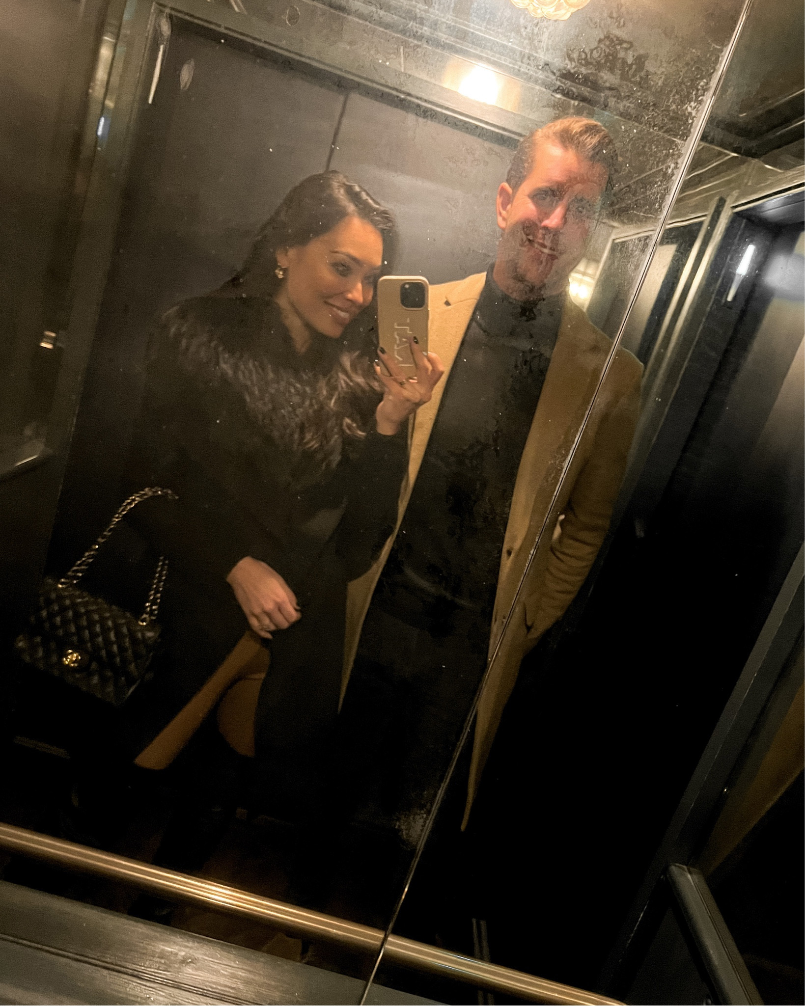 Kat Jamieson of With Love From Kat shares a couple's date night outfit. Black fur stole sold out, similar linked below! Cashmere coat, faux leather leggings, camel coat, turtleneck sweater, date night, Paris style, men's fashion.

#LTKmens #LTKstyletip #LTKSeasonal