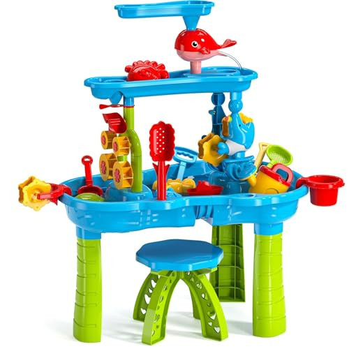 2025 Upgraded 3-Tier Water Table with Chair – Kids Outdoor Sensory Play Table for Backyard or Beach Fun, Boys & Girls | Amazon (US)
