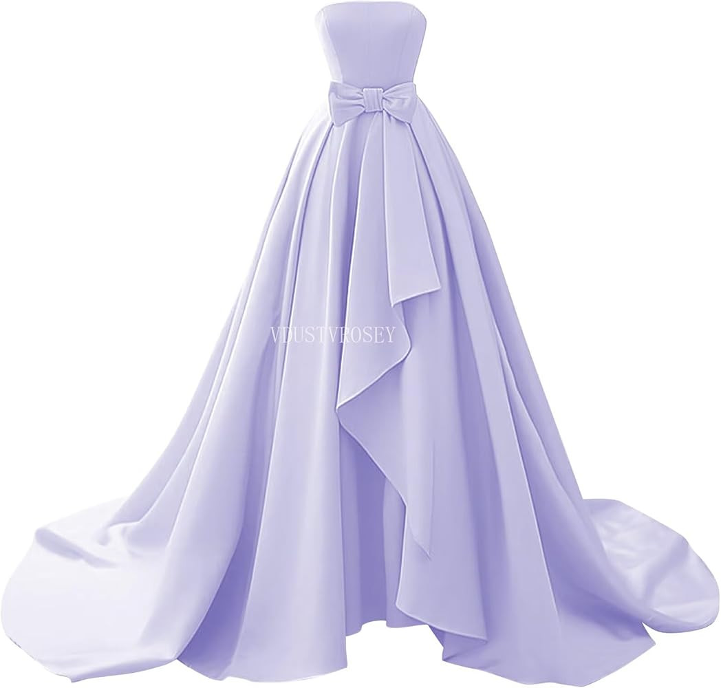 Strapless Satin Ball Gown Dresses for Women Corset High Waist Bow Gowns A Line Ruffles Ballgown w... | Amazon (US)