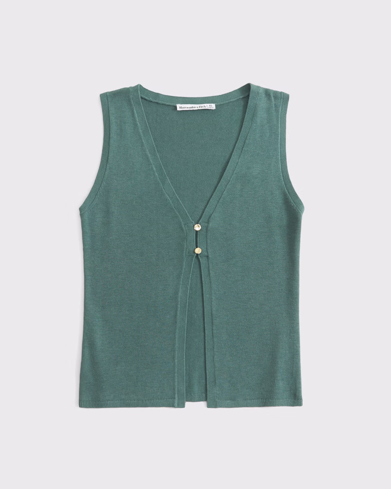Abercrombie & Fitch Women's V-Neck Cutaway Sweater Vest in Deep Sage - Size XXS | Abercrombie & Fitch (US)