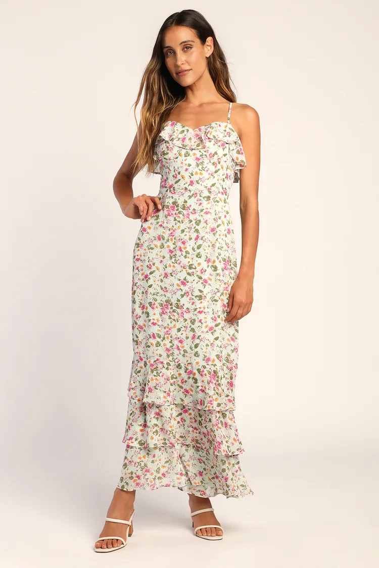 Darling Blossoms Mint Floral Print Ruffled Maxi Dress | Lulus (US)