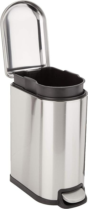 Amazon Basics D-Shaped Small Trash Can with Lid and Soft-Close Foot Pedal for Bathroom, Bedroom, ... | Amazon (US)