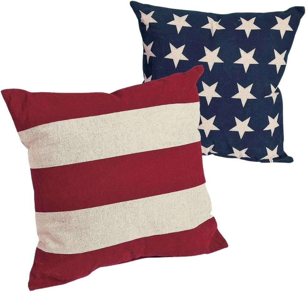 Fun Express Patriotic Stars and Stripes Outdoor Pillow Set of 2 - Premium 14x14 Cotton Throw Pill... | Amazon (US)
