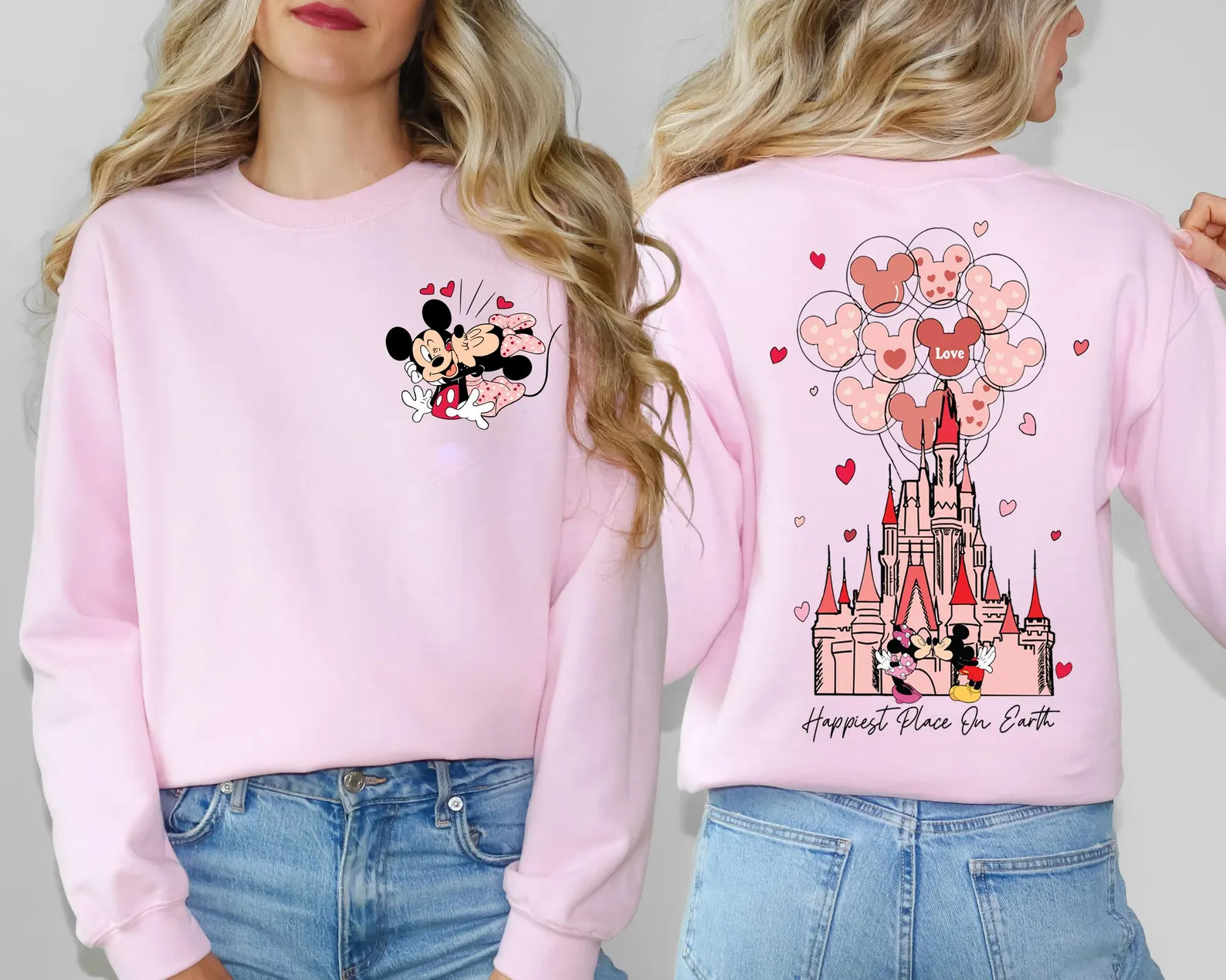 Disney Happiest Place on Earth Shirt, Mickey Minnie Valentine Kiss Castle Sweatshirt, Disney Love... | Etsy (US)