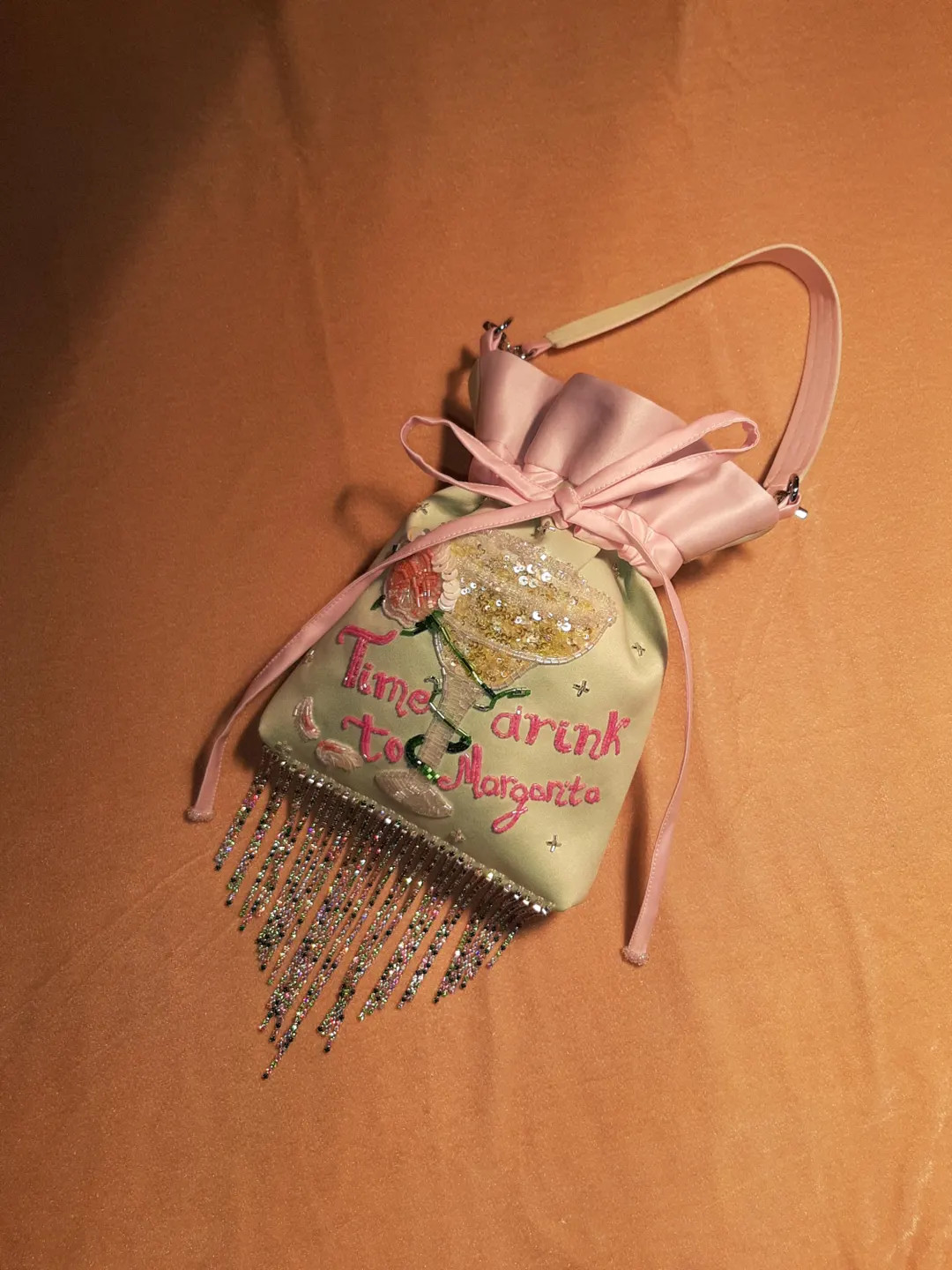 Satin Pink and Light Green Color Bag, Textile Beaded Bag, Pouch, Bridal Shower, Embroidered Cockt... | Etsy (US)