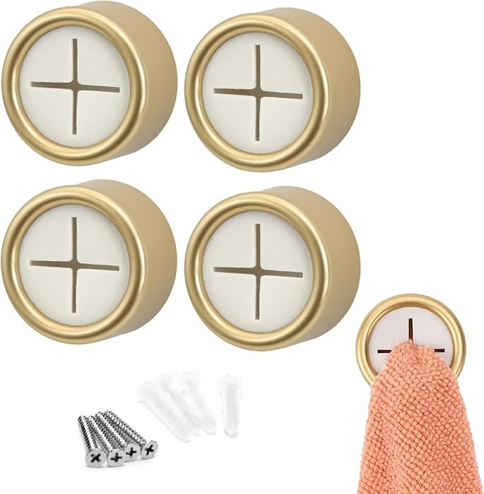 S&T INC. Round Adhesive Push Towel Hooks for Kitchen, Hand and Dish Towels, Brushed Gold, 4 Pack | Amazon (US)