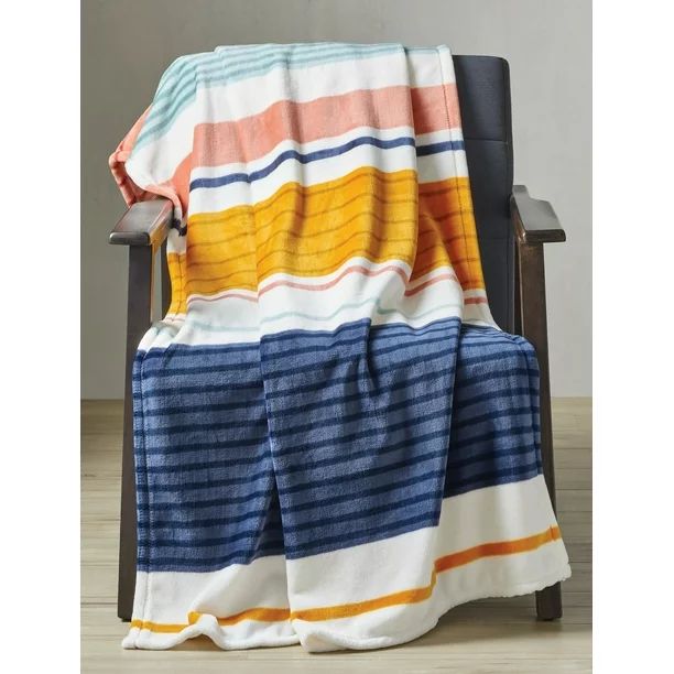 Better Homes & Gardens Oversized Velvet Plush Throw-Blanket, 50" X 72", Multi Stripe | Walmart (US)