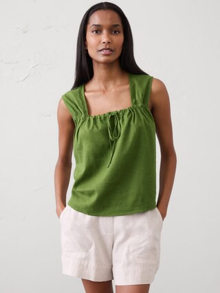 Linen-Blend Tied Popover Top | Banana Republic Factory