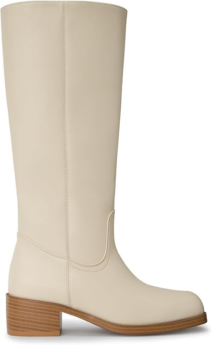 Women's Banana Knee High Boots Square Toe Chunky Block Heel Comfortable Low Heel Pull on Wide Cal... | Amazon (US)