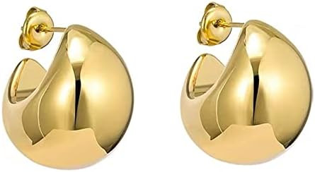 Chunky Gold Hoop Earrings for Women,Waterdrop Hoops Earrings Simple Delicate Lightweight Earrings... | Amazon (US)