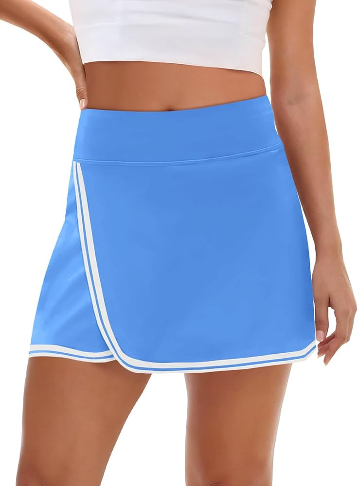 Fisoew Womens Golf Tennis Running Skorts Striped Elastic Waist Skirts Quick Dry Workout Athletic ... | Amazon (US)
