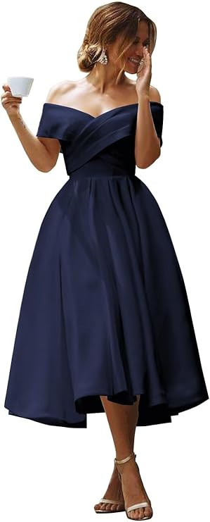 BOLENSYE Women's Off the Shoulder Wrap Prom Dresses Tea Length Bridesmaid Dress Satin Short Forma... | Amazon (US)