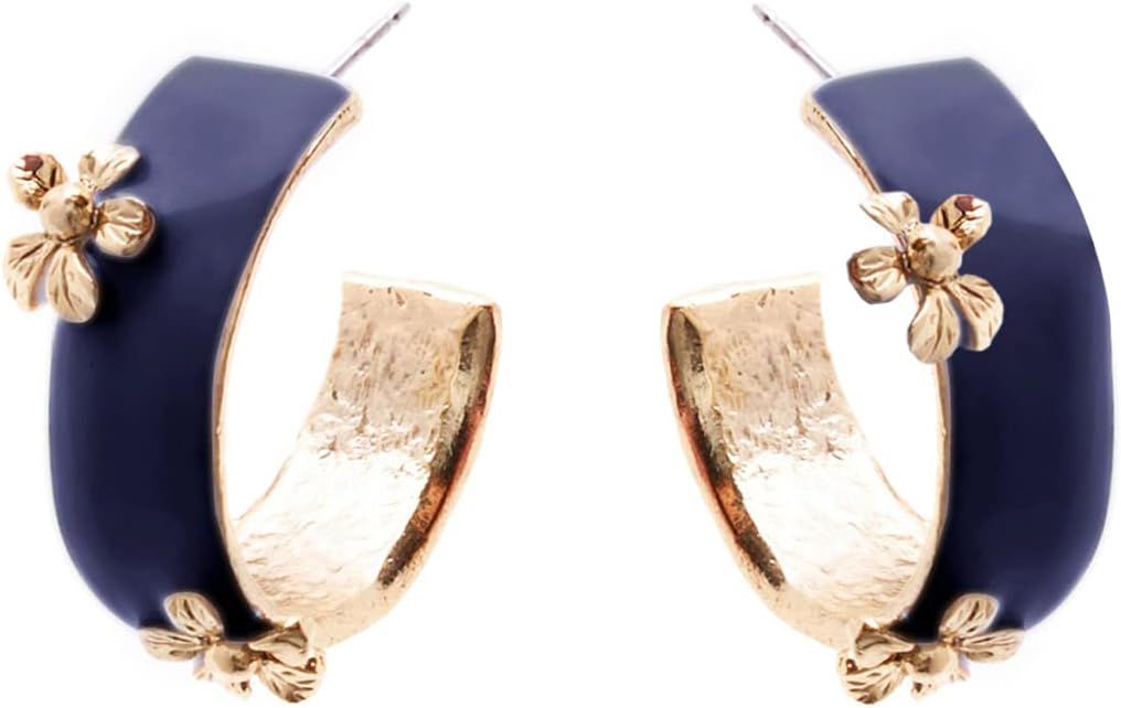 Amazon.com: Oscar de la Renta, Flower Hoop Earrings, Navy | Amazon (US)