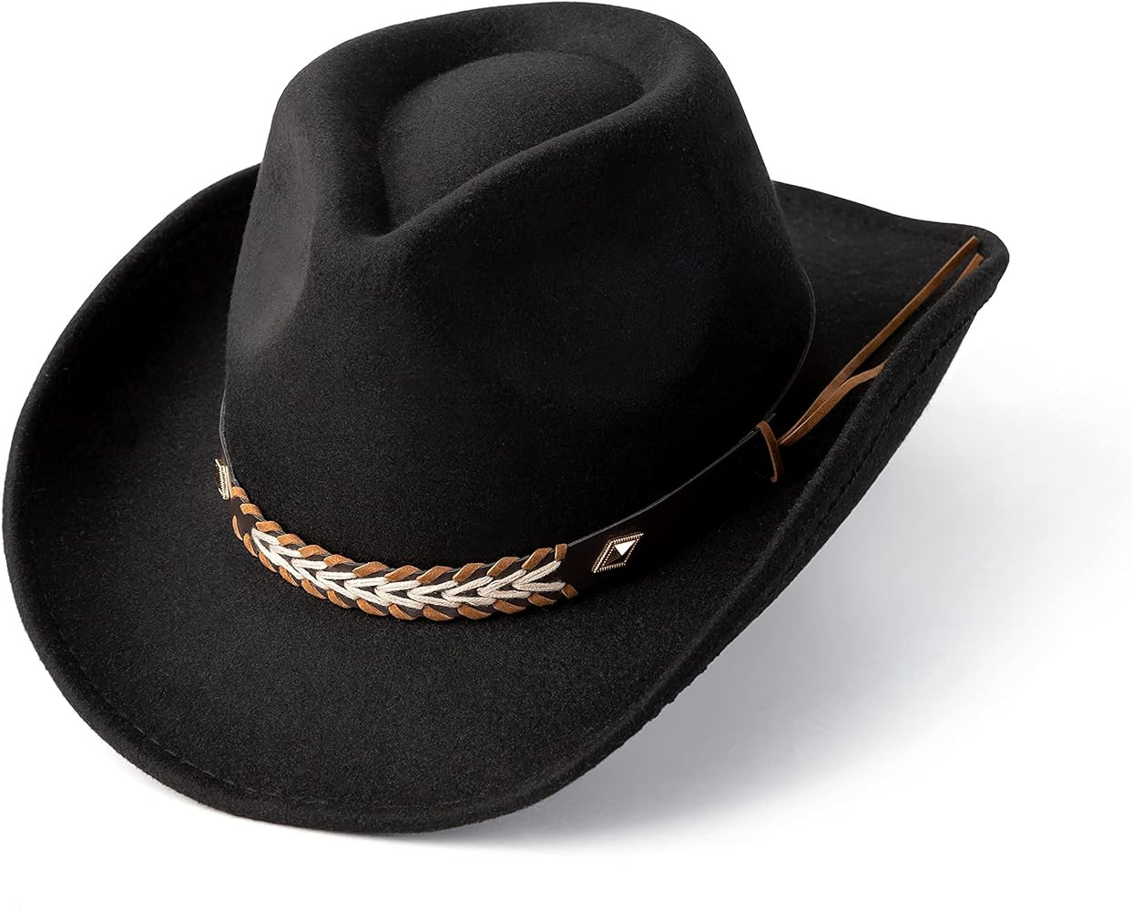 Gossifan Western Cowboy & Cowgirl Hat Felt Wide Brim Women Men Fedora Hats | Amazon (US)