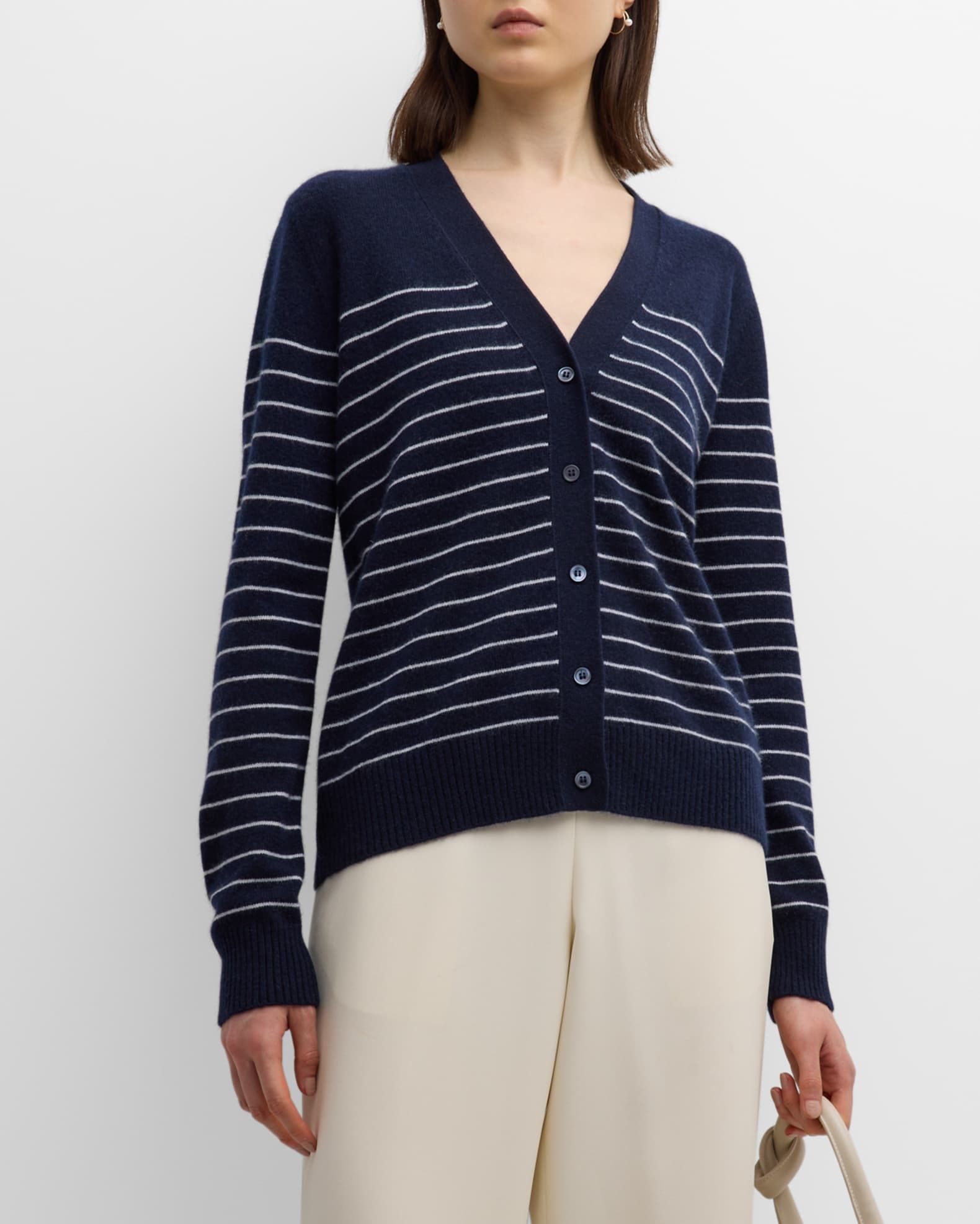 Cashmere Striped Button-Front Cardigan | Neiman Marcus