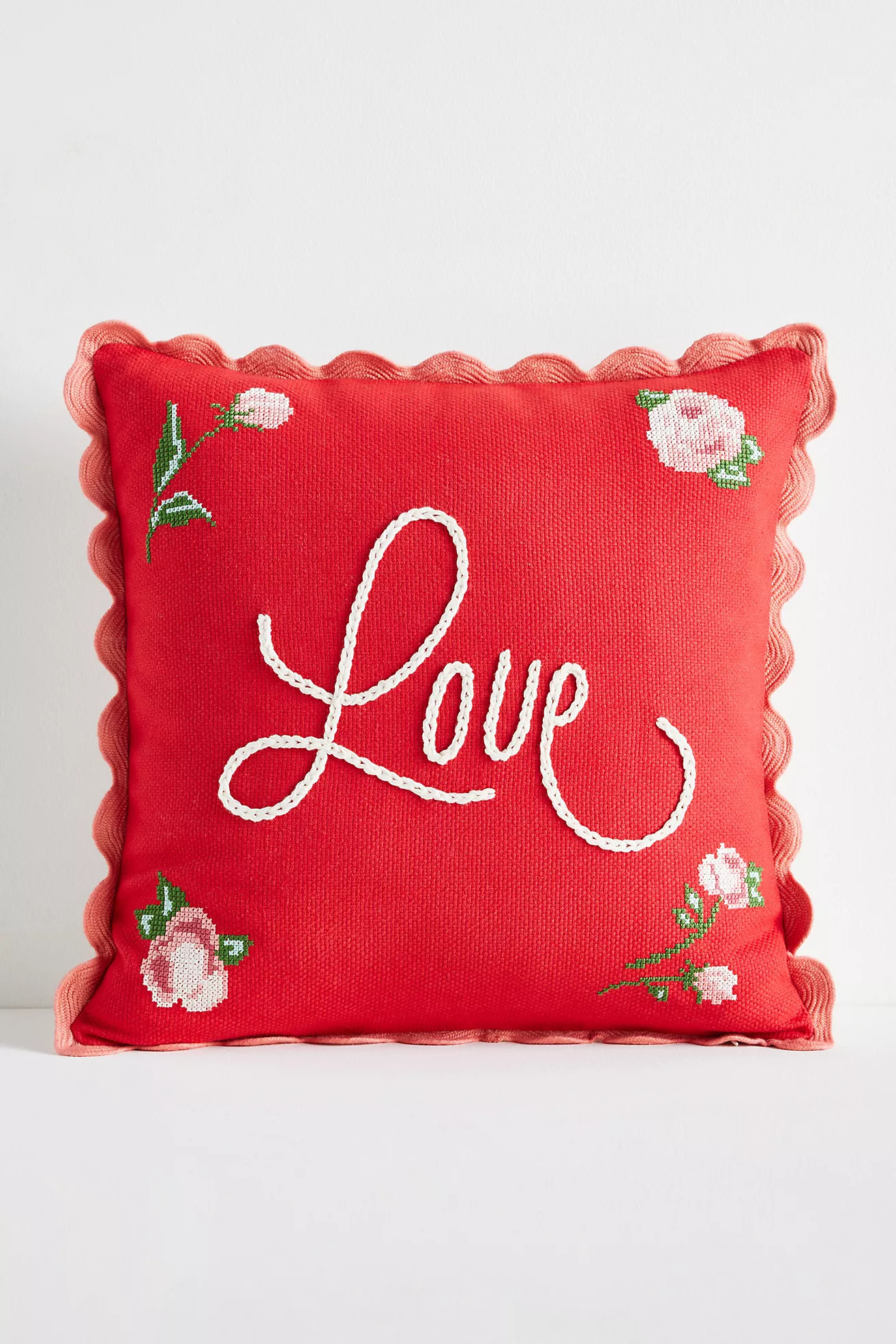 Valentine's Day Cotton Embroidered Novelty Text Pillow | Anthropologie (US)