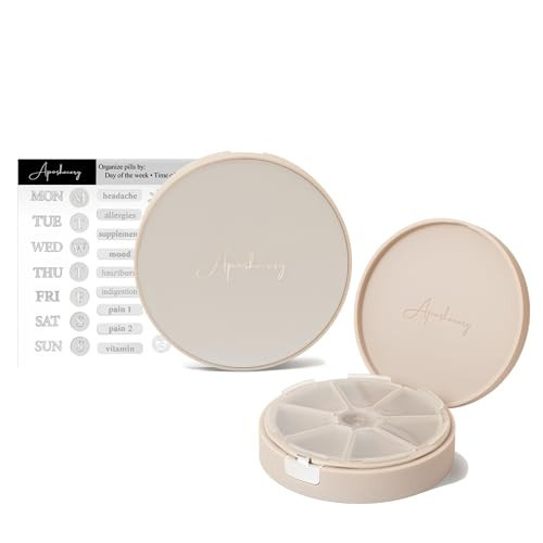 Aposhacary 7 Compartments Pill Case, Pill Box, Daily Pill Organizer, Travel Pill Organizer, Medication Organizer, Customizable Pill Dispenser with Label Stickers (Pearl Cream) | Amazon (US)