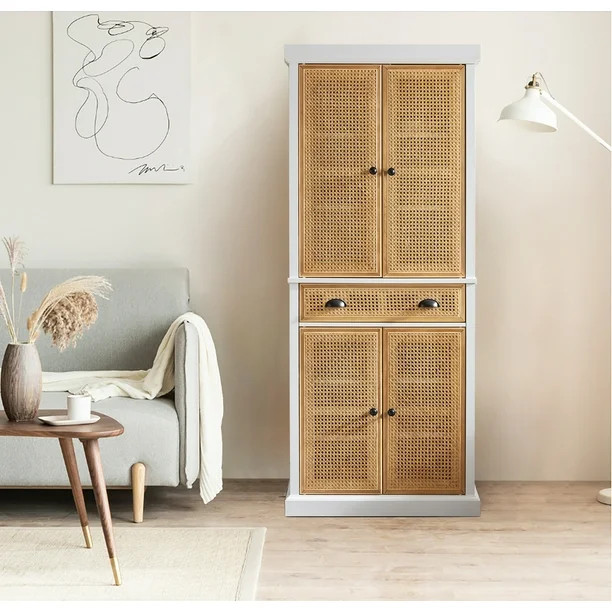 Hawoo Modern MDF Accent Cabinets with Doors and Drawers Rattan Weaved, Brown - Walmart.com | Walmart (US)