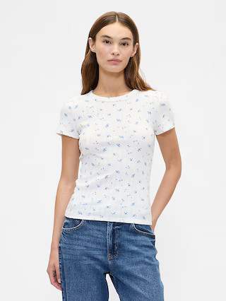 Ribbed Print Pointelle Crewneck T-Shirt | Gap Factory | Gap Factory