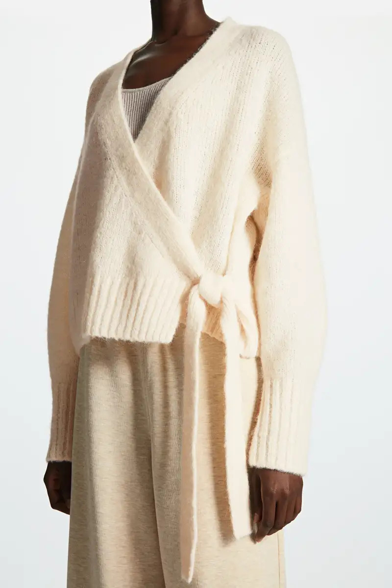 WOOL-BLEND WRAP-OVER CARDIGAN - CREAM - COS | COS UK