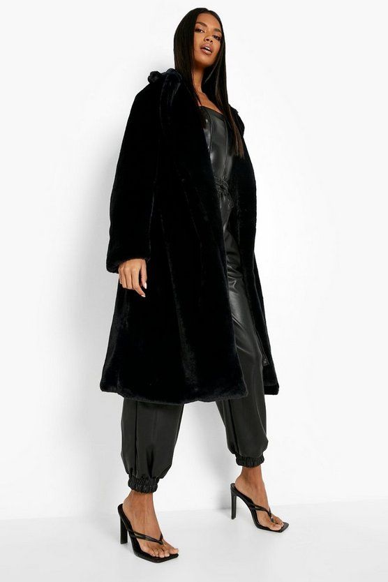 Faux Fur Belted Oversized Coat | Boohoo.com (US & CA)