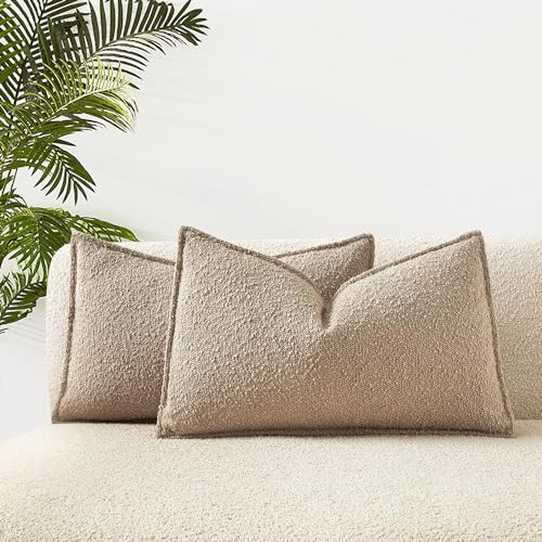 JUSPURBET 16x24 Pillow Covers Set of 2 Decorative Throw Pillow Covers Case for Couch Sofa Bed Soft Boucle Textured Lumbar Cushion Covers with Hidden Zipper for Home Decor Living Room,Oatmeal | Amazon (US)
