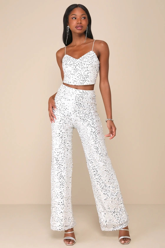 Sparkling Image White Sequin Two-Piece Jumpsuit | Lulus