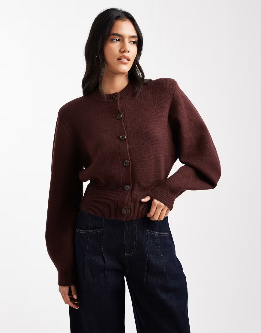 ASOS DESIGN shoulder pad structured cardigan in chocolate-Brown | ASOS (Global)