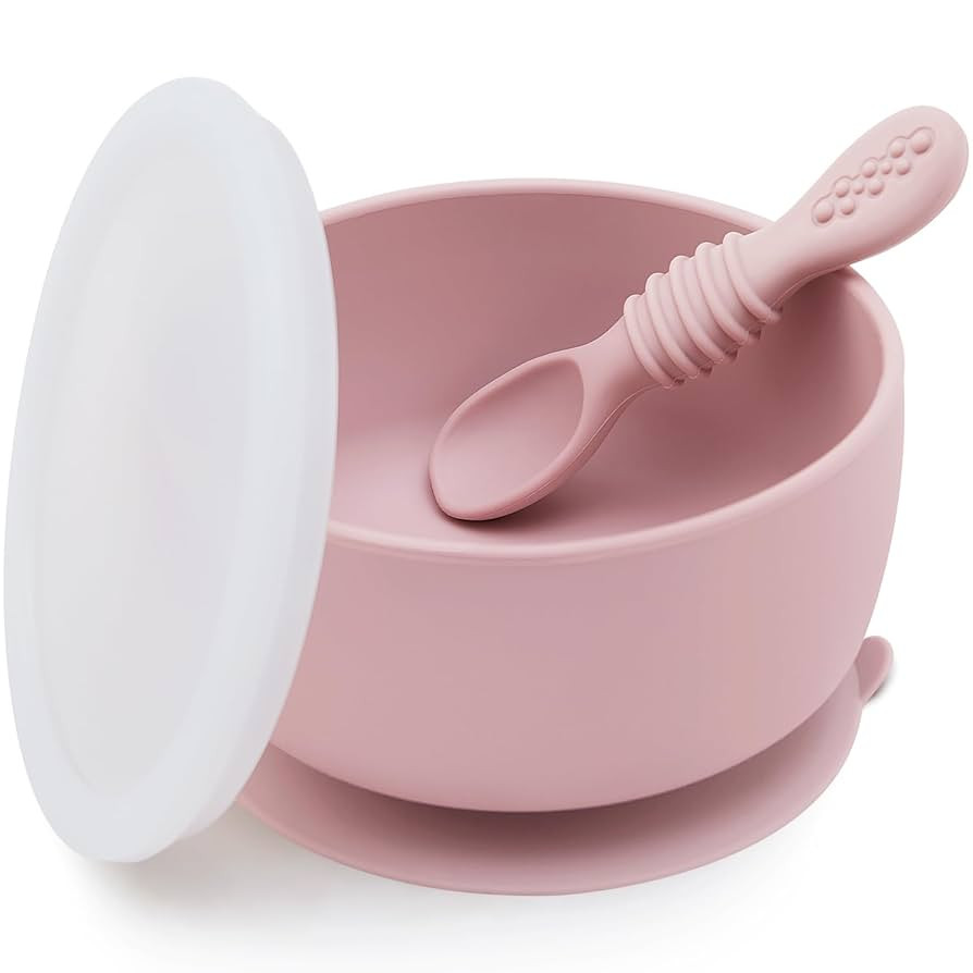 SAMiGO Silicone Baby Bowl and Spoon Set with Suction and Lid, First Stage Self Feeding Essentials... | Amazon (US)