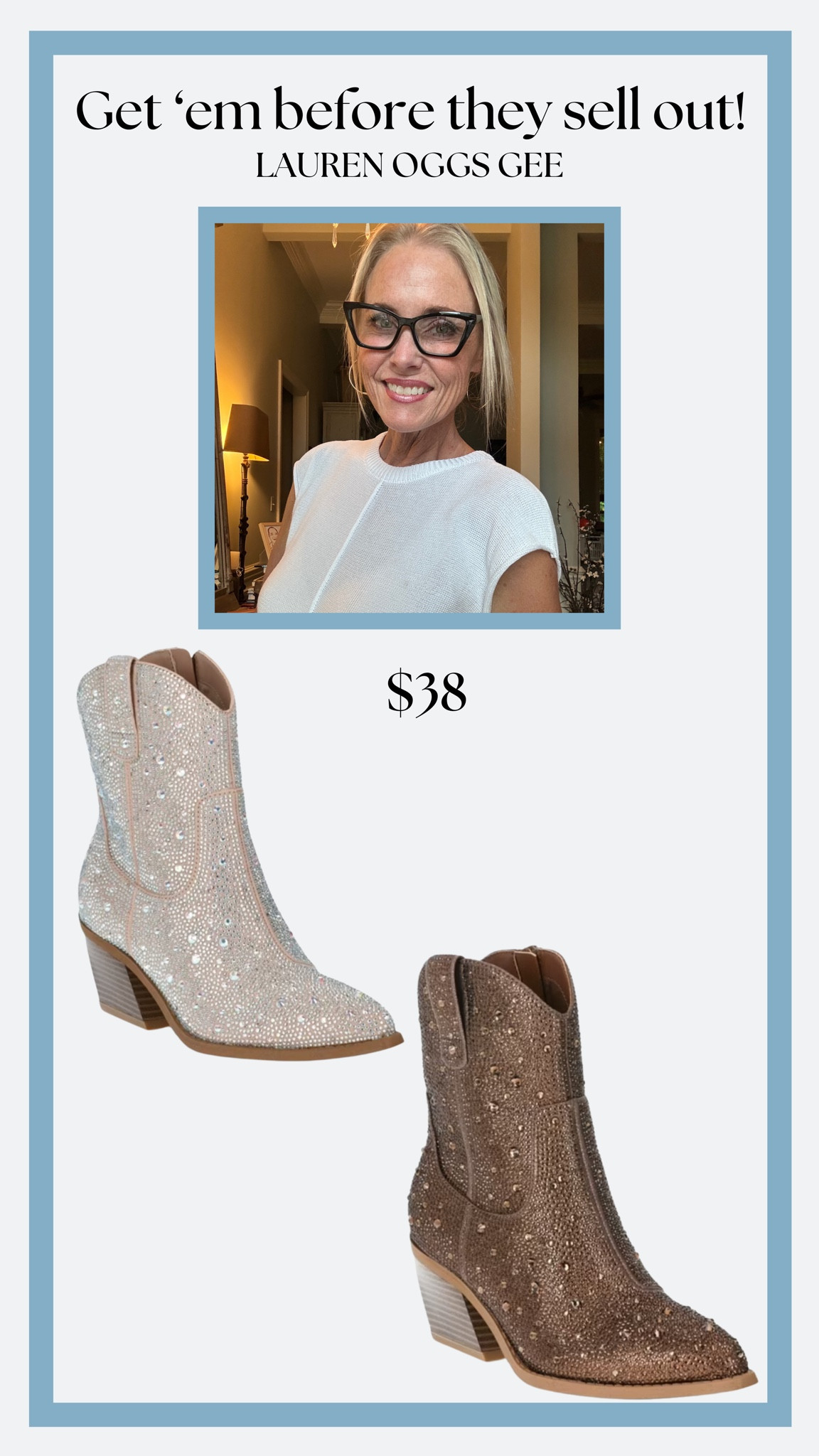 $38 Rhinestone booties. Sooo cute!!

#LTKFindsUnder50 #LTKStyleTip #LTKShoeCrush